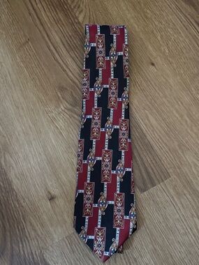 Bugatti Red and Black Geometric Paisley Silk Tie Vintage